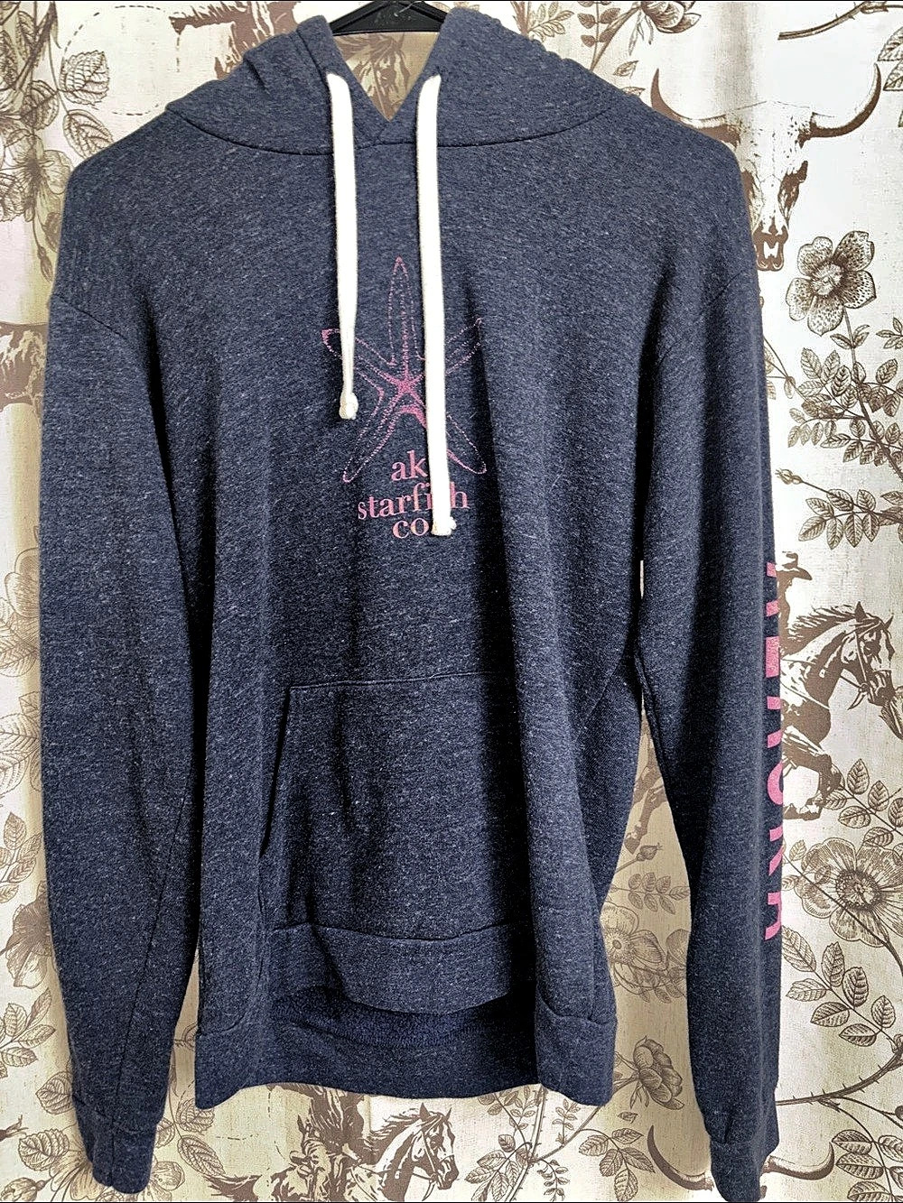 The Mountain Pullover Hoodie Blue & Pink Size Medium